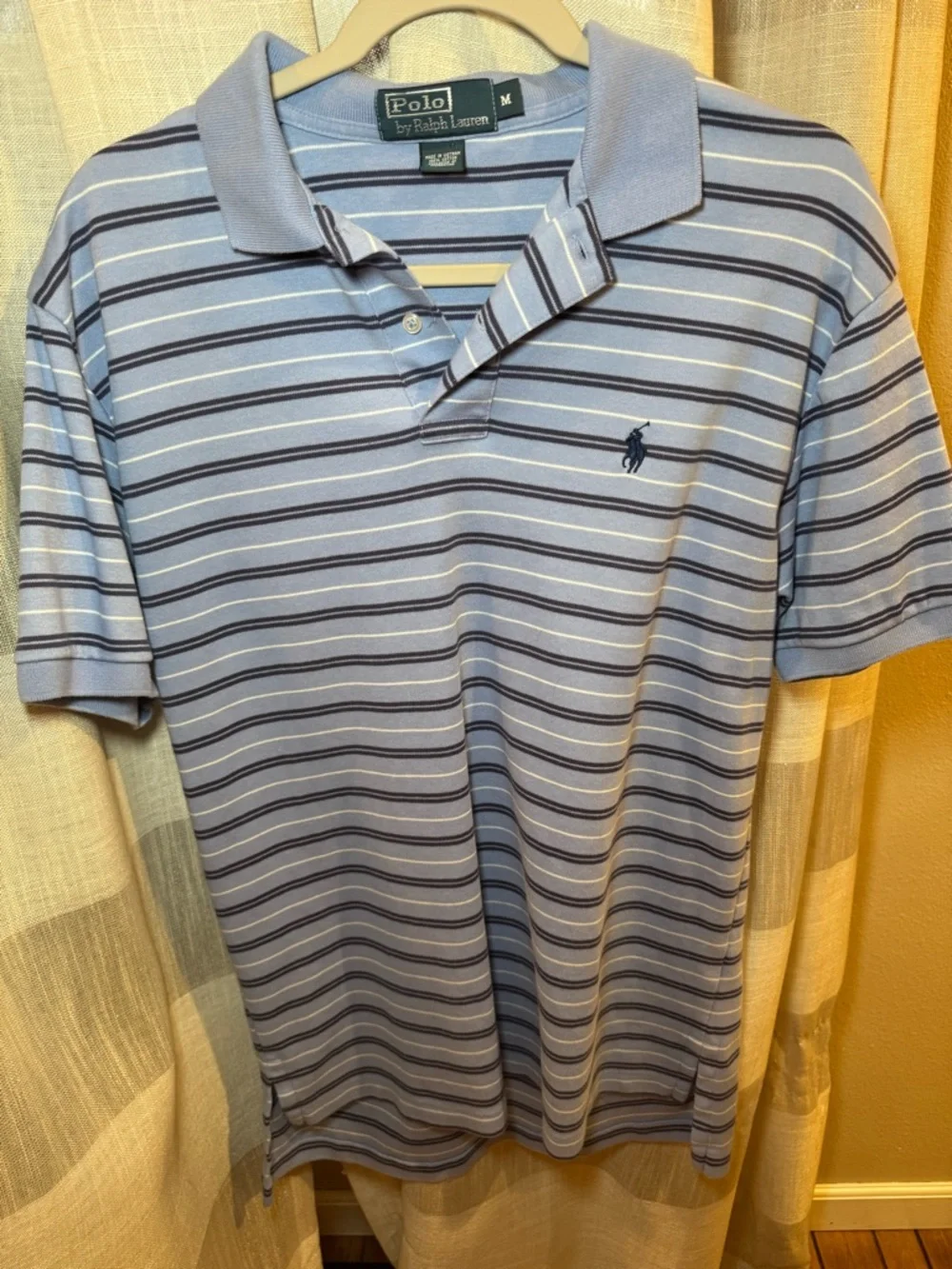 Vintage Ralph Lauren Light Blue Polo with Navy and White Stripes